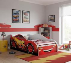 Cama Carro Infantil Tamanho Solteiro Adesivada Personagens Divertidos Para Meninos Acompanha Colchão 88x188x12 AV