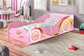 Cama Carro Princesas com Baú Modelo Solteiro Cor Rosa