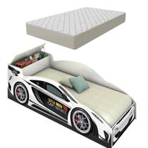 Cama Carro Solteiro Quarto Criança Adesivada e Grade de Proteção com Colchão Cama Carro Solteiro Quarto Criança Adesivada e Grade de Proteção com Colchão