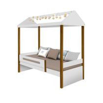 Cama casa montessoriana com colchão e LED Sara Branco e Mel solteiro