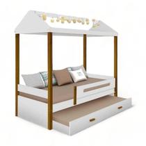 Cama Casa Sara Branco/Mel c/ Auxiliar e LED