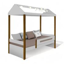 Cama Casa Solteiro Sara Branco/Mel com LED