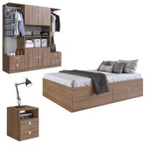 Cama Casal 140cm Com 2 Mesas de Cabeceira e Guarda Roupa Tókio A05 Montana - Mpozenato