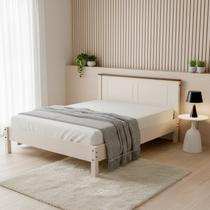 Cama Casal 158cm com Pés em Maderia Maciça Joy Branco/Off White Cama Casal 158cm com Pés em Maderia Maciça Joy Branco/Off White