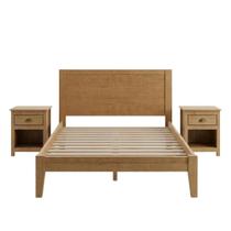 Cama Casal 2 Mesas Cabeceira 1G Madeira Taeda