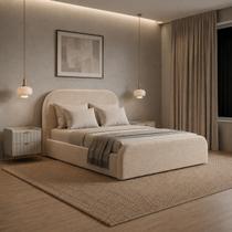 Cama Casal Alto Padrão Estofada Quarto Chique Premium Cor:Linho Ocre Cama Casal Alto Padrão Estofada Quarto Chique Premium Cor:Linho Ocre