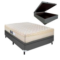 Cama Casal Arezzo e Box com Baú Molas Ensacadas Cinza Cama Casal Arezzo e Box com Baú Molas Ensacadas Cinza