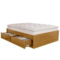 Cama Casal Base Box Madeira Maciça Com 4 Gavetas 140cm Líbano B07 Mel - Lyam Decor