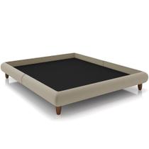 Cama Casal Base Box Pés de Madeira 156cm Otto P05 Veludo Bege - Lyam Decor