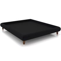 Cama Casal Base Box Pés de Madeira 156cm Otto P05 Veludo Preto- Lyam Decor