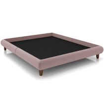 Cama Casal Base Box Pés de Madeira 156cm Otto P05 Veludo Rosê - Lyam Decor