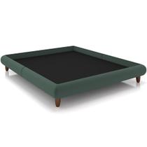 Cama Casal Base Box Pés de Madeira 156cm Otto P05 Veludo Verde Musgo - Lyam Decor