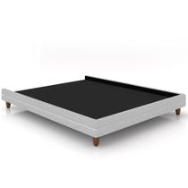 Cama Casal Base Box Pés Madeira 140cm Suném P05 Linho Cinza Claro Bouclê Cru - Lyam Decor