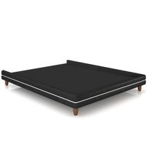 Cama Casal Base Box Pés Madeira 140cm Suném P05 material sintético Preto Bouclê Cru - Lyam Decor
