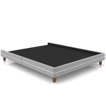 Cama Casal Base Box Pés Madeira 140cm Suném P05 Veludo Cinza Bouclê Cru - Lyam Decor