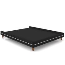 Cama Casal Base Box Pés Madeira 148cm Suném P05 Veludo Preto - Lyam Decor