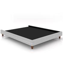 Cama Casal Base Box Pés Madeira 168cm Suném P05 Linho Cinza Claro - Lyam Decor