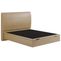 Cama Casal Baú Flutuante Com Cabeceira 140cm Spazio S04 material sintético Bege - Lyam Decor Cama Casal Baú Flutuante Com Cabeceira 140cm Spazio S04 material sintético Bege - Lyam Decor