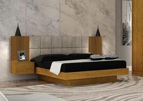 Cama Casal Braga Estofada Com 2 Mesas de Cabeceiras Leifer Cama Casal Braga Estofada Com 2 Mesas de Cabeceiras Leifer