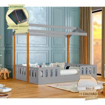 Cama Casal Casinha Ágatha com Colchão e Lousa Mágica para Quarto Infantil Seguro - Cinza/amêndoa Cama Casal Casinha Ágatha com Colchão e Lousa Mágica para Quarto Infantil Seguro - Cinza/amêndoa
