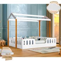 Cama Casal Casinha Montessoriana Ágatha com Colchão D28 - Branco/mel Incluso Luminária Cama Casal Casinha Montessoriana Ágatha com Colchão D28 - Branco/mel Incluso Luminária
