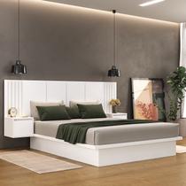 Cama Casal com Cabeceira e 2 Mesa de Cabeceira 2 Gaveta 8292 Branco Cama Casal com Cabeceira e 2 Mesa de Cabeceira 2 Gaveta 8292 Branco