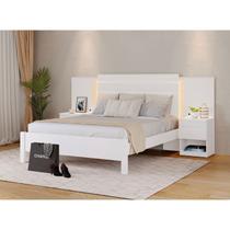Cama Casal com Cabeceira e 2 Mesas de Cabeceira 100% MDF Granada Branco