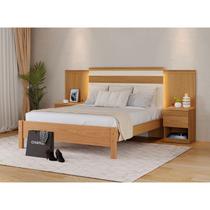 Cama Casal com Cabeceira e 2 Mesas de Cabeceira 100% MDF Granada Marrom/Freijó/Off White Cama Casal com Cabeceira e 2 Mesas de Cabeceira 100% MDF Granada Marrom/Freijó/Off White