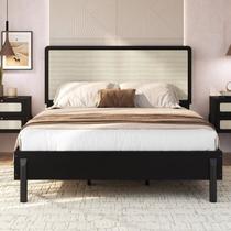 Cama Casal com Cabeceira Telada e Pé Madeira Maciça 152cm Oslo Preto/Nero