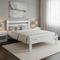 Cama casal com Colchão em Madeira Maciça Rubi Branco Repleta Cama casal com Colchão em Madeira Maciça Rubi Branco Repleta