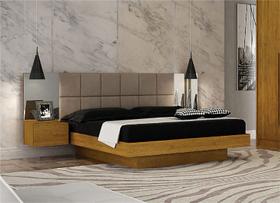 Cama Casal com Espelho Painel Estofado - Braga - Leifer Móveis