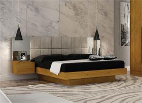 Cama Casal com Espelho Painel Estofado - Braga - Leifer Móveis Cama Casal com Espelho Painel Estofado - Braga - Leifer Móveis