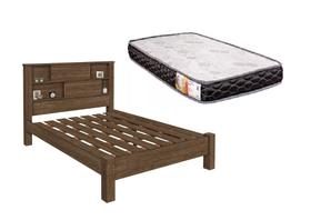 Cama Casal Com Nichos E Portas Veneza 100% Mdf + Colchão Casal 1,38x1,88 Mocaccino