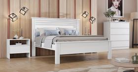 Cama Casal com Painel Ripado - Rivera-Branco - Móveis Novo Horizonte