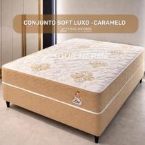 Cama Casal Conjunto Box Casal Ouro Luxo Cor Caramelo Base e Colchão separados 138x188x67 2 Travesseiros de brinde Cama Casal Conjunto Box Casal Ouro Luxo Cor Caramelo Base e Colchão separados 138x188x67 2 Travesseiros de brinde