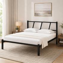 Cama Casal de Ferro Bruna 100% Aço Industrial Quarto - Preto