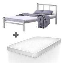 Cama Casal De Ferro Tubular Resistente Laís Cinza Primoart Com Colchão Casal Hellen Pro Confort