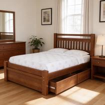 Cama Casal de Madeira Maciça Com 2 Gavetas 140cm Escócia B07 Avelã - Lyam Decor