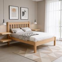 Cama Casal Em Madeira Maciça Cabeceira Ripada 160cm Beatrice B07 Mel - Lyam Decor