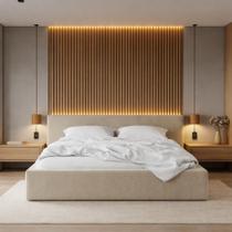 Cama Casal Estofada Siena Moderna Tecido Linho Design Sofisticado