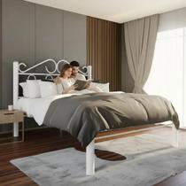 Cama Casal Ferro Com Cabeceira Branca E Estrado Em Pinus 002 - Marcheli Cama Casal Ferro Com Cabeceira Branca E Estrado Em Pinus 002 - Marcheli