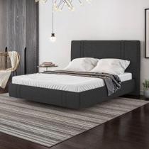 Cama Casal Flutuante 138cm Cabeceira Romana Linho MDF Preto D'Rossi Cama Casal Flutuante 138cm Cabeceira Romana Linho MDF Preto D'Rossi