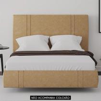 Cama Casal Flutuante 138cm Cabeceira Romana Sintético Bege D'Rossi Cama Casal Flutuante 138cm Cabeceira Romana Sintético Bege D'Rossi