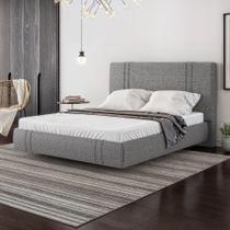 Cama Casal Flutuante Cabeceira Romana Linho Cinza MDF D'Rossi Cama Casal Flutuante Cabeceira Romana Linho Cinza MDF D'Rossi