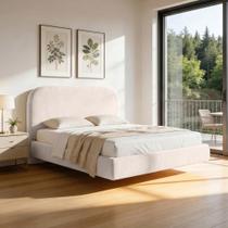Cama Casal Flutuante Com Cabeceira 140cm Aura W01 Suede Bege - Lyam Decor Cama Casal Flutuante Com Cabeceira 140cm Aura W01 Suede Bege - Lyam Decor