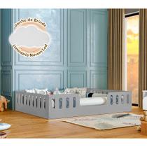 Cama Casal Helo com Luminária para Quarto Infantil em Madeira Premium e Design Funcional - Cinza