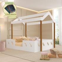 Cama Casal Infantil Casinha Montessoriana Mdf Isa Branca e Mel Acompanha Lousa Mágica