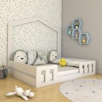 Cama Casal Infantil com Casinha Montessori Play Timber Branco Cama Casal Infantil com Casinha Montessori Play Timber Branco