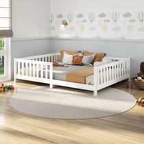 Cama Casal Infantil Grade Montessori Madeira Chão Branco Eva