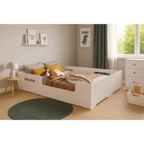 Cama Casal Infantil Montessoriana Branco Proteção Lateral